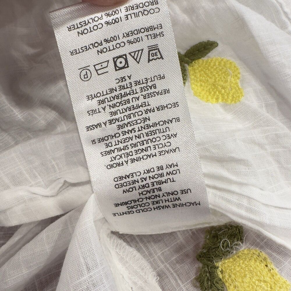 Anthropologie MAEVE EMBROIDERED Fruit Surf Shirt TOP BLOUSE LEMONS WHITE S- EUC - Picture 11 of 12